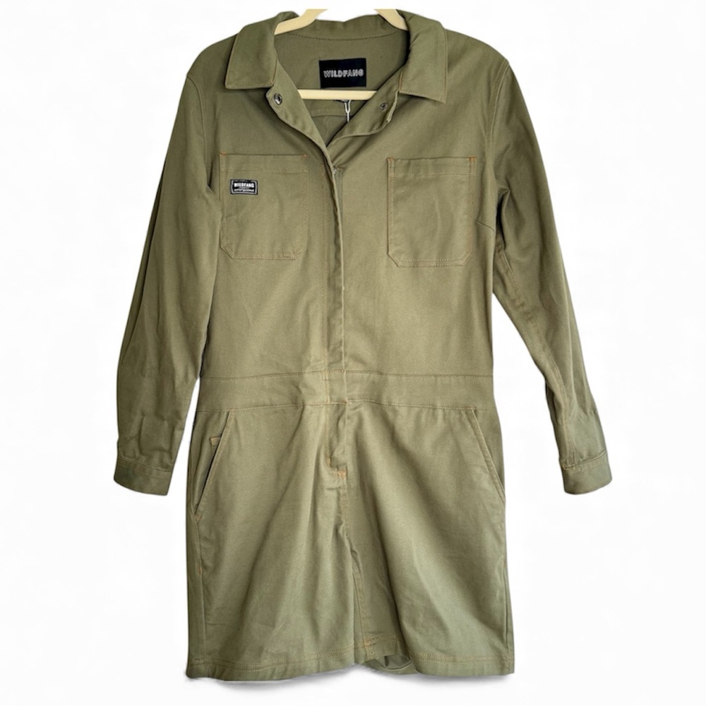 Wildfang The Essential Long Sleeve High Waisted Coverall Olive Green Small New
